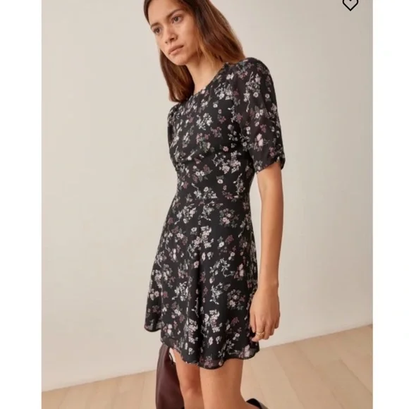 Reformation Bard Mini Puff Sleeve Dress in Jolene